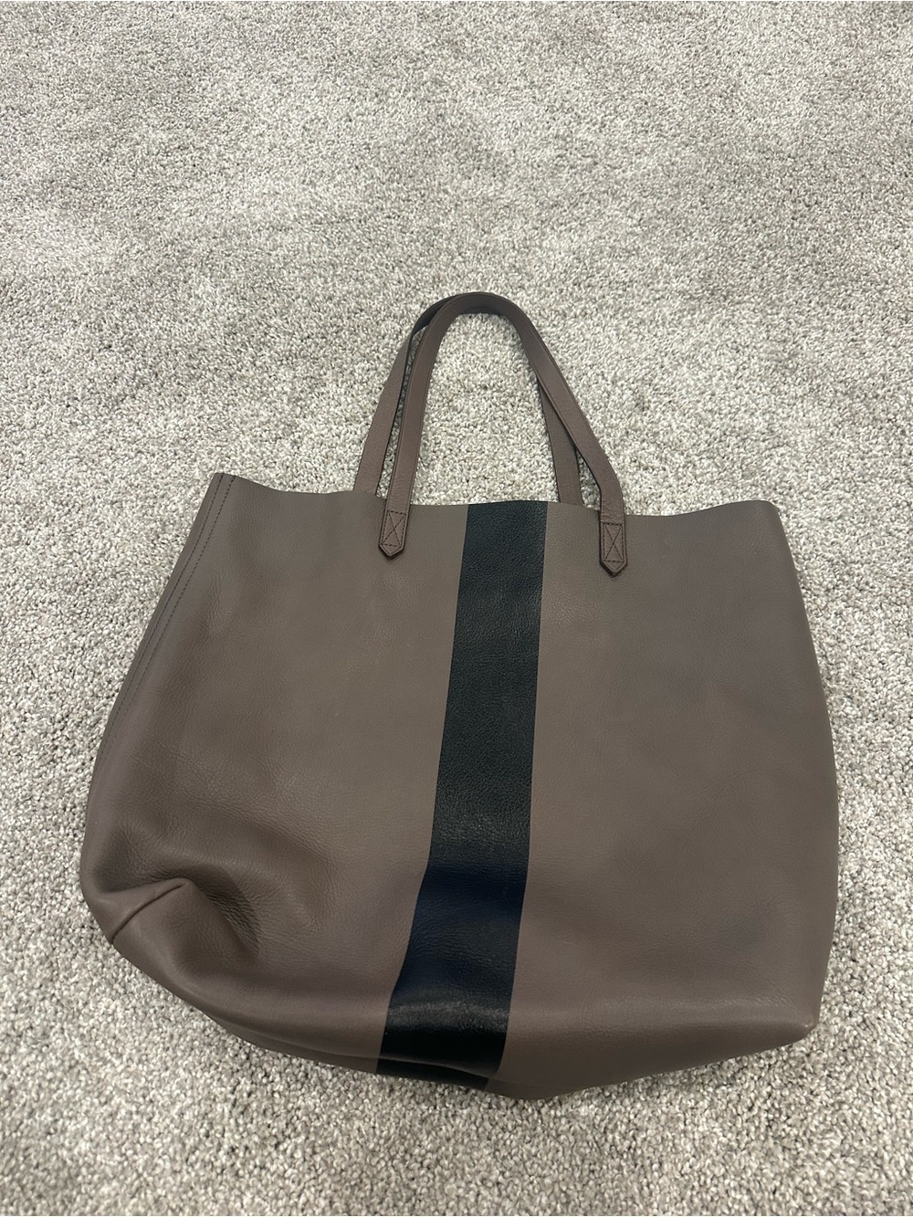 Madewell Taupe Leather Tote with Black Center Stripe